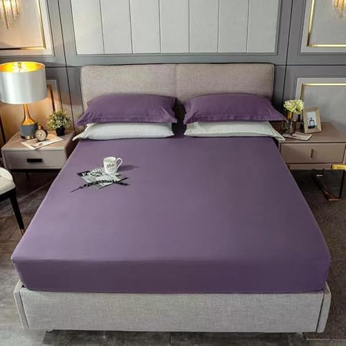 Calefee Spannbettlaken 180x200cm Boxspringbett, Betttuch ohne Kissenbezug Mikrofaser Einfarbiges Lila