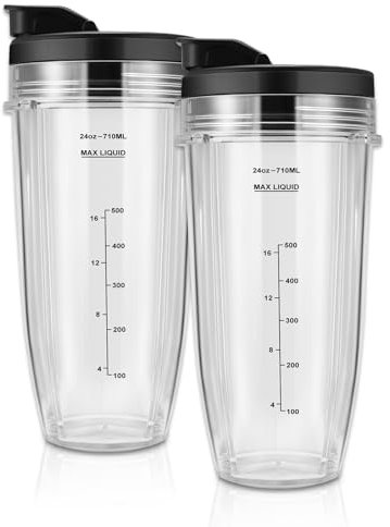 24oz Blender Cups, 2 Pack Blender Cups with To-Go Lids Set, Blender Replacement Parts Compatible with Nutri Ninja Auto iQ Blenders BL2012, BL2013, BL450, BL480