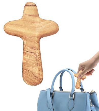 Träkors – handhållen olivträ som håller kors | Smooth Edgee katolska kristna kors | Kreativ hållande komfort kors | släta handkors för religiös kristen bön minnessak, tröstande