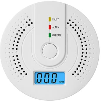 Lancoon Detector MonóXido Carbono con Indicadores Led Luminosos y Audibles SeñAl de BateríA Baja Pantalla Digital BotóN Prueba para Viajes y Seguridad En El Hogar PortáTil