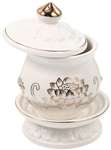 Mikikit Tazza Per Offerte D’acqua Buddista in Porcellana Bianca Fiore Di Loto Decorativo, Coppa Per Altare Tempio, Accessorio Cerimoniale Per Rituali e Sala Buddha, Stile Retrò Elegante