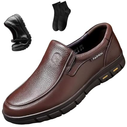 Mocasines de cuero para hombre, cómodos, suaves, clásicos, para conducir, negocios, trabajo, oficina, uso diario, Peluche marrón, 41 EU