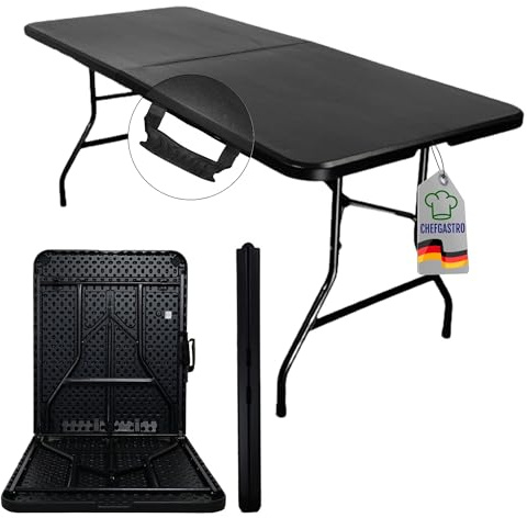 CHEFGASTRO Buffettisch klappbar 180x75cm Gartentisch wetterfest mit Tragegriff 8 Personen Kunststoff Schwarz Klapptisch Tragbar Campingtisch Outdoor für Garten Terrasse Balkon Balkontisch Partytisch