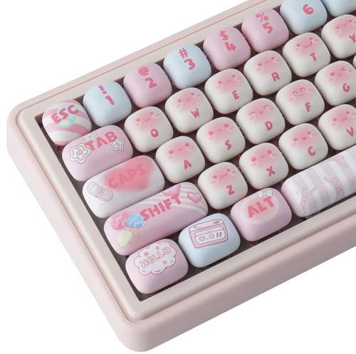 TYRIXKI PBT Keycaps 138 Keys Cute Cotton Candy Keycaps Dye-Sublimation MOG Profile Pink Creamy Custom Round Keycap for MX Swithes Mechanical Gaming Keyboards