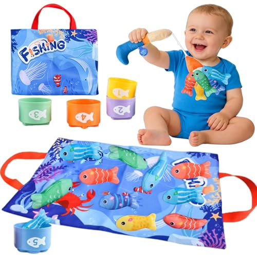 Tbintul Juguetes Niños 1 Año Montessori, Juego Pesca con 15 Peces Tela, Juegos Educativos de Peces, Educativos Juguetes Bebes 6-12 Meses, Regalo Bebe 1 2 Año
