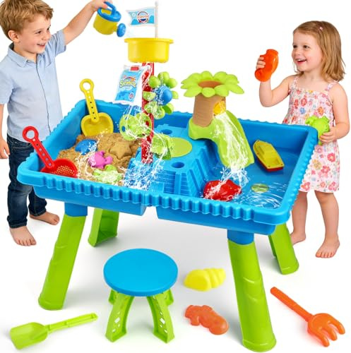 KNASON Mesa de Agua para Niños,Mesa de Arena y Agua 2 EN 1 con 37PCS Accesorios Mesa de Agua,Gran Actividad Mesa Sensorial Juguete al Aire Libre en la Playa del Patio Trasero para los Niños 3 4 5 6 8