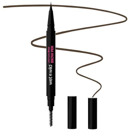Wet n Wild, Ultimate Brow Pen, Dubbelsidig Spets Med Borste Och Penna För Hårliknande Drag, Långvarig Hållbarhet Upp Till 16H, Lättviktig, Byggbar Färg För en Fräsch Finish, Mörkbrun