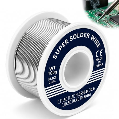 Alambre de soldadura de 0.8mm 100 g con núcleo colofonia, bobina de estaño para reparación eléctrica PCB DIY, aleación con flujo integrado para trabajos electrónicos y componentes precisos