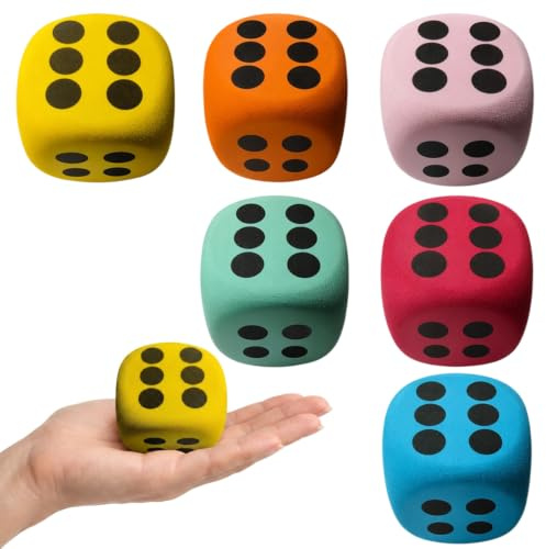 6 Pcs Large Dice, Dice Set for Classroom Games and Party Activities, 3.8cm Large Dice for Educational Play（Red, Yellow, Blue, Green, Pink, Orange）