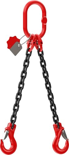 Dolezych DoKett 2-Strang Kettengehänge, Güteklasse 8, 1 m Länge, Kette für Kräne, mit Gabelkopfhaken, 2800 kg Tragfähigkeit bis 45°, 2000 kg bis 60°