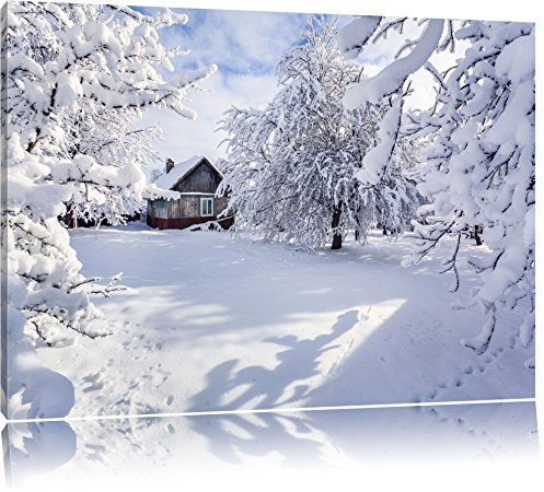 Pixxprint Paesaggio Invernale con casetta Stampa su Tela 60x40 cm Artistica murale