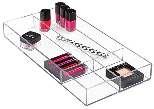 iDesign Clarity Plastic Divided Drawer Organizer, Storage Container for Vanity, Bathroom, Kitchen Drawers, 8 x 16 x 2, Clear,40850