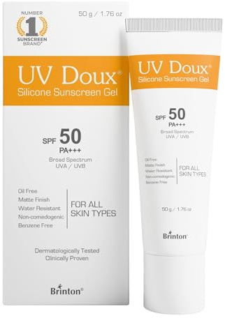 UV Doux Silicone Sunscreen Gel SPF 50 PA+++ | Broad Spectrum UVA/UVB Protection | Oil-Free, Matte Finish | Water-Resistant, Non-Comedogenic | Suitable for Oily, Sensitive Acne-Prone Skin 50g/1.76oz.