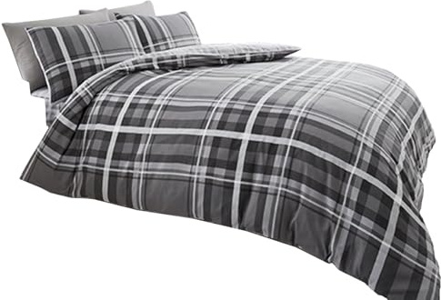 Gaveno Cavailia, Set di biancheria da letto con copripiumino e federa, in cotone e poliestere, per letto king size, motivo: tartan a quadri, colore: grigio
