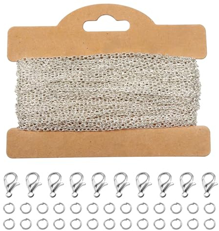 TOAOB Jewelry Making Chains Kit 39 Feet Silver 3x2mm Link Cable Chain Necklace Chains with 100pcs Jump Rings and 30pcs Lobster Clasps for Craft