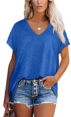 Aokosor Ladies Tops V Neck T Shirts Womens Short Sleeve Summer Casual Tshirt Blue Size 14-16