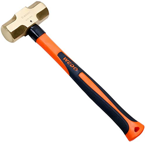 WEDO Marteau à traîneau sans étincelles avec poignée en fibre de verre, marteau anti-explosion, antidérapant, cuivre béryllium, BAM/FM/DIN standard, 450 g x 310 mm