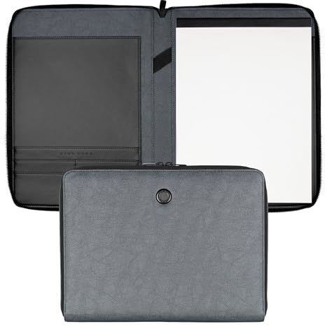 Hugo Boss Konferenzmappe Gleam A4 aus Kunstleder in der Farbe Grau, 31,5 x 24,5 x 2 cm, HTA105J