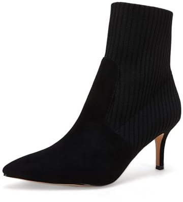 Coutgo Women's Pointed Toe Ankle Boots Stiletto Kitten Heel Knit Faux Suede Winter Sock Booties