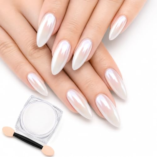 Vit pärla krom nagelpulver, spegeleffekt aurora magi pärlemorskimrande nagelsmycken glitterpulver holografiskt pigment, symfoni sjöjungfru pärla neon LCE norrdamm nagelpulver, DlY