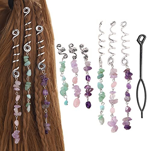 XCSJ 6 Pcs Dreadlocks Schmuck, Haarspiralen Clips, Dreadlock Perlen Haarspange Spiral Haarspangen Haarschmuck Braids Zöpfe Schmuck Haar Dreadlocks Zubehör Für Halloween, Weihnachten (Silber)