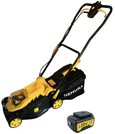 Nemura Tondeuse sans Fil 40V - 3 Hauteurs de Tonte - Bac de Ramassage 30L - 3500 Tours par Minute - 32cm de Coupe - Moteur Brushless - avec Batterie 4Ah et Chargeur Rapide - Marque Française
