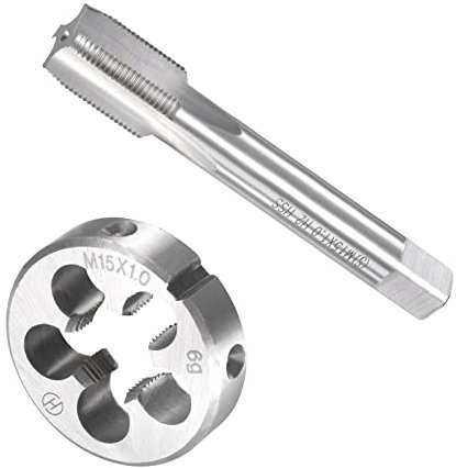 QUARKZMAN M15 x 1mm Metrischer Gewindebohrer und Rundmatrize Set x 1 Set 4 Flöten Schnellarbeitsstahl für Verarbeitung Hardware Werkzeug