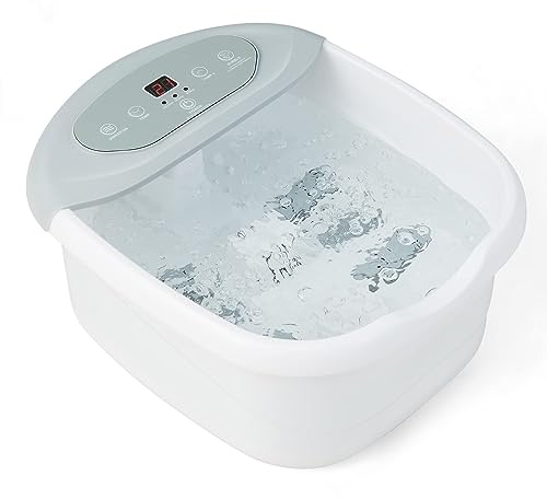 RELAX4LIFE Pediluvio Massaggiatore per Piedi con Rulli Massaggianti, Funzioni Riscaldamento 35℃-46℃, Vibrazioni, Bolle, Pietra Pedicure,Spenimento Automatico 1 Ora,Cavo 183cm,33x39x18cm (Grigio)