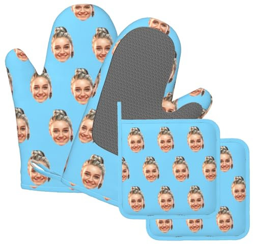 Gants de Four sur Mesure, Gants de Cuisine Résistant à la Chaleur et Ensemble de Maniques, Cadeaux personnalisés, Idéaux pour la Cuisine, la Cuisson au Four et Les Grillades (1)