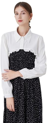 NiceYnn Camiseta corta desmontable de manga larga con cuello falso para mujeres y niñas, manga larga con botones y volantes, media camisa, cuello falso, blusa victoriana para vestidos de boda, suéter,