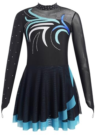 dPois Vestido de Danza Patinaje Artístico para Niña Maillot de Patinaje Competición Traje de Baile Vestido Tutú de Danza Disfraz Bailarina Cielo Azul C 11-12 años