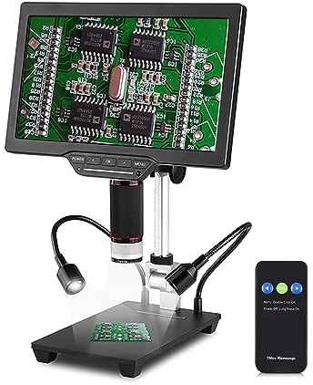 HUIOP 10,1 USB LCD digitalt mikroskop 1080P delmikroskop 1-1600X 16 MP, touch-kontroll lätthet, med fjärrkontroll för observation av växt-ES, bästa presenten till barn