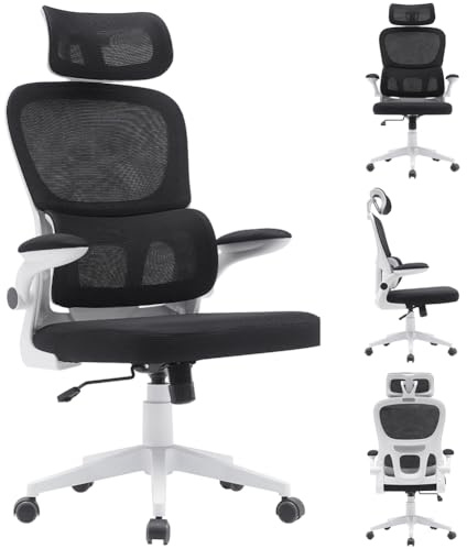 BAKAJI Sedia da Ufficio in Tessuto Ergonomica con Schienale Supporto Lombare e Poggiatesta, Poltrona da Scrivania Girevole, Altezza Regolabile Rivestimento Antisudore Traspirante (Nero)