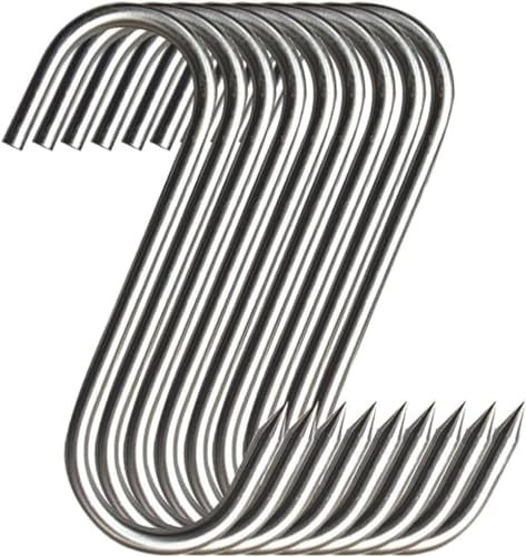 MUFEDAT Meat Hooks 10PCS, 7 in Premium Stainless Steel Butcher Hook Smoking Hooks,Meat Processing for Hanging, Drying, BBQ, Grilling Sausage Chicken Beef Hook Tool (10Pcs 7Inch(4.6mm))