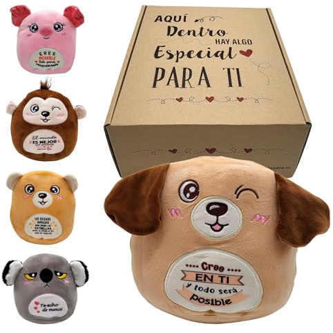 Regalos Originales para Amigas Especiales | Regalo Personalizado con Perro Peluche Cojín y Frases Motivadoras