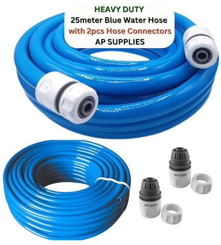 AP Supplies 25m Blue 1/2in 3ply Food Grade Water Hose with Click-Lock Connectors for Caravan, Motorhome & Boat