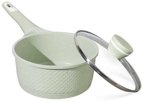 DYGG Stielkasserolle 16 cm mit Deckel 1.5L - Töpfe Antihaftbeschichtet für alle Herde inkl. Induktion | 100% frei von PFAS & PFOA | Kühlbleibender Bakelitgriff & Glasdeckel