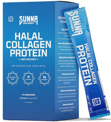 SUNNA SUPPLEMENTS Halal Collagen Protein Sachets 15 x 5g - Hydrolysed Bovine Collagen Peptides Skin, Hair, Nail Vitamins & Joint Support, Gluten-Free, Dairy-Free & Soy-Free Unflavored & Easy to Mix