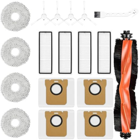 Kit Accessori Ricambi Compatibili Con Xiaomi Robot Vacuum X20+ / X20 Plus, 1 Spazzola Principale, 4 Sacchetti Polvere, 4 Spazzole Laterali, 4 Filtri, 4 Panni Mop, 1 Spazzola Pulizia-18 pezzi