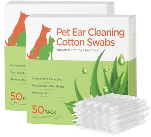 Aomig Tamponi di Cotone per Animali Domestici, Detergenti per Orecchie per Cani, Pulizia Orecchie per Cani, Long Cotton Fioc Lunghi per Animali, Cotton Fioc Riutilizzabile per Cani, Gatti（100 Pezzi）
