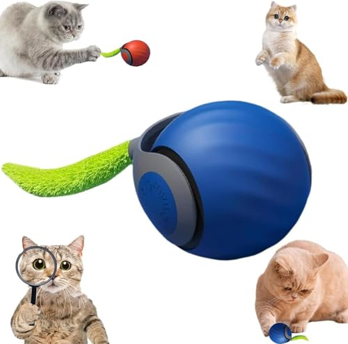 Speedy Tail 2.0 Jouet interactif intelligent pour chat avec 2 modes, balle à déplacement automatique pour chats d'intérieur, deux vitesses, rechargeable par USB, bleu
