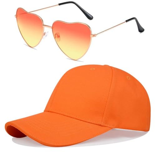 ZGCXRTO 1 Casquette de Baseball,1 Paire Lunettes de Soleil en Forme de Coeur,Chapeau De Soleil D'Été en Plein Air, Chapeau De Pêcheur De Plage pour Voyage Plage Jardinier Randonnée Camping