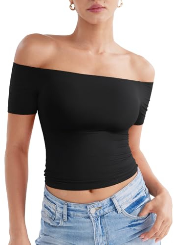 ZAAYO T-Shirt da donna senza maniche, doppio strato, Y2K, crop top estivo, top sportivo, per palestra, top da donna, basic, maglietta sportiva, Nero , XL