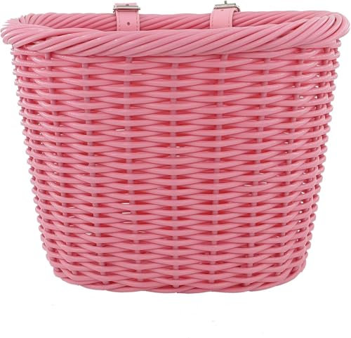 ZUKKA Cesta delantera tejida para manillar de bicicleta, cesta trenzada para manillar de bicicleta infantil, decorativa, extraíble para bicicletas de 14 a 20 pulgadas (rosa), 27 x 21 x 20,5 cm