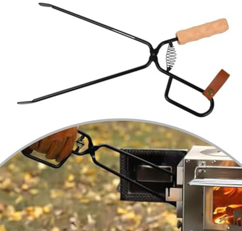 Pinze da fuoco in acciaio al carbonio, manico lungo, per legna da ardere e barbecue, accessorio per caminetto all'aperto