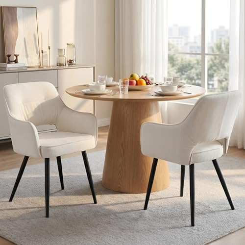 Ya-Home Juego de 2 Silla de Cocina con Reposabrazos Sillas de Comedor Moderna Acolchada, Silla Lateral Suave Sillas de Salón con Respaldo para hogar/Restaurante, Beige