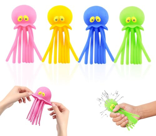 Lot de 4 Bombes à Eau Octopus,Jouets de Piscine,Bombe a Eau Réutilisable,Adaptés aux Piscines, la Plage, Baignoires