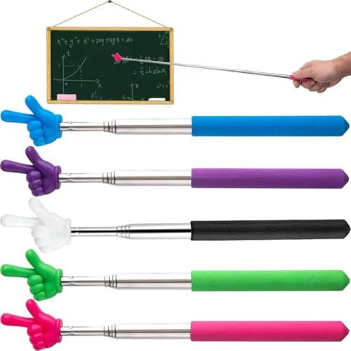 (Schwarz/Rosa/Blau/Lila/weiß) Ausziehbarer Zeigestab mit Finger - Teleskop Zeigestock für Lehrer, Pointer mit Hand, Bunt & Praktisch, Ideal für Schule, Unterricht und Präsentation (68cm, 5 Farben)