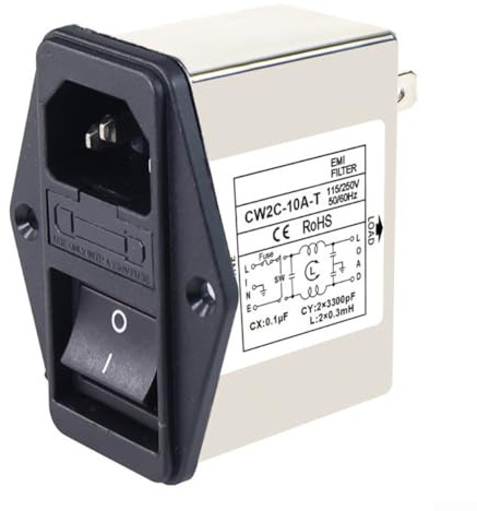 Marchfunny Filtro de alimentación IEC Outlet CW2C3610AT con fusible e interruptor basculante 220V para supresión efectiva en configuraciones electrónicas y de iluminación (CW2C-10A-T)