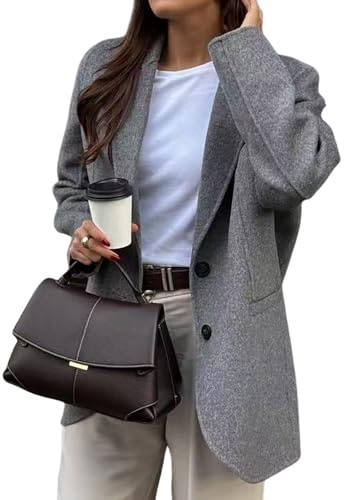 Blazer Mujer - Blazer De Lana para Mujer Abrigo De Guisante para Otoño E Invierno Gabardina Estilo Boyfriend De Gran Tamaño Elegante Chaqueta De Traje De Trabajo con Solapa con Muesca Y Dos Botone
